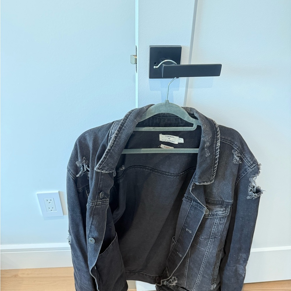 Topman Distressed Black Denim Jacket